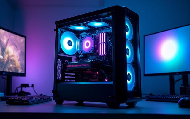 테이블 위에 정교하게 조립된 게임용 PC 케이스와 부품들