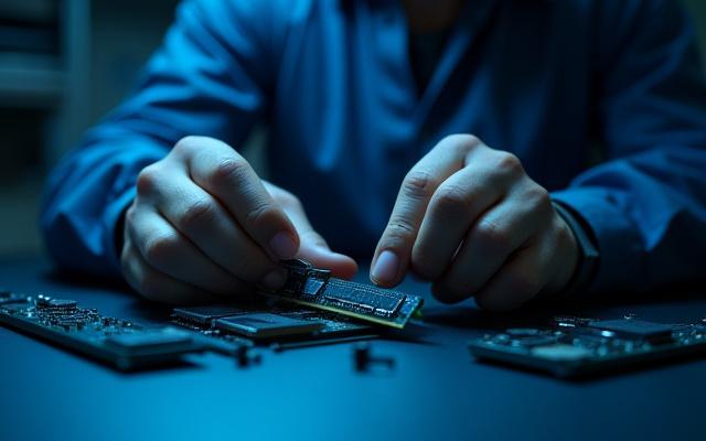 컴퓨터 부품 수리 중인 엔지니어의 모습